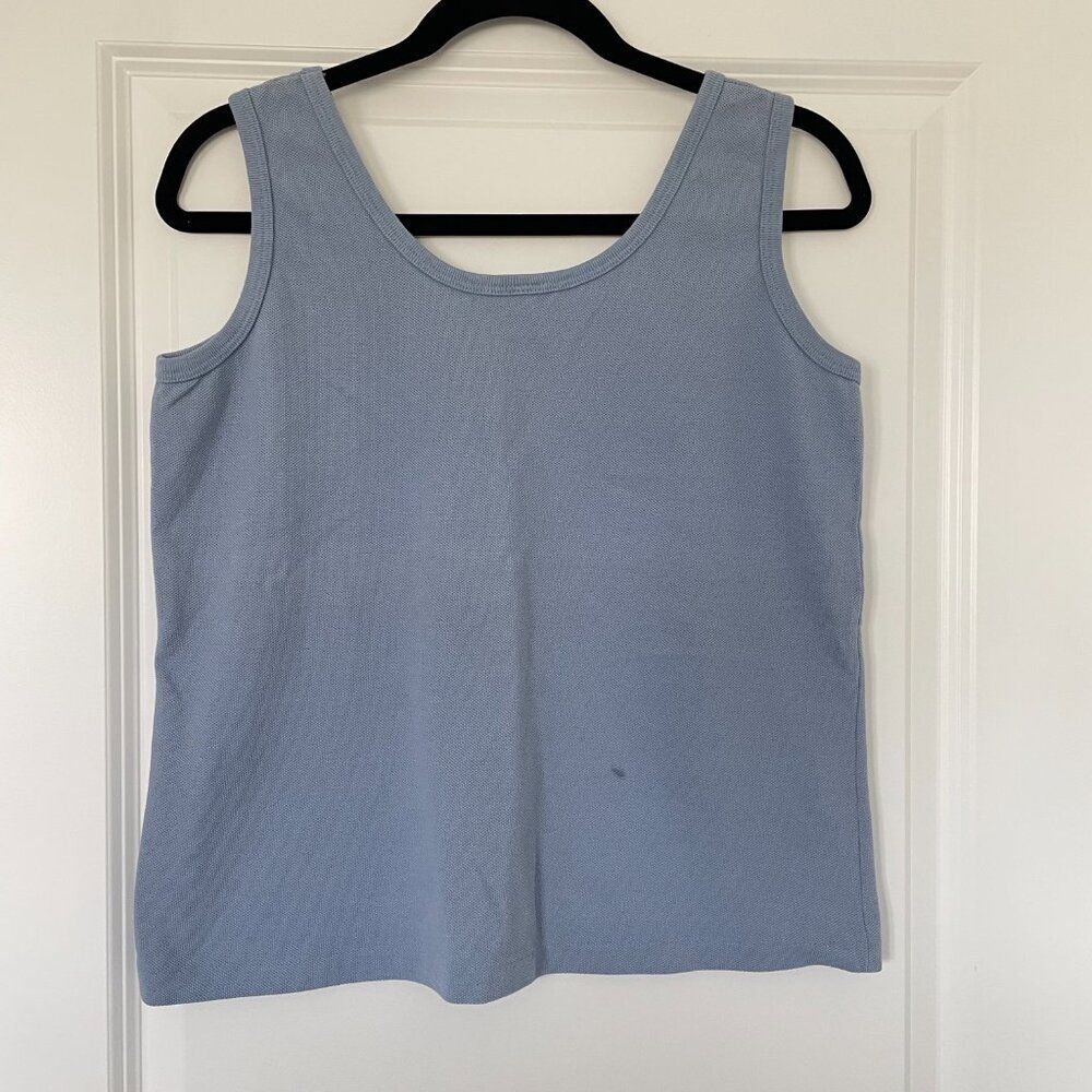 Lands End Crop Tank Top Women M Blue 100% Cotton Sleeveless Casual Basic - Picture 2 of 4